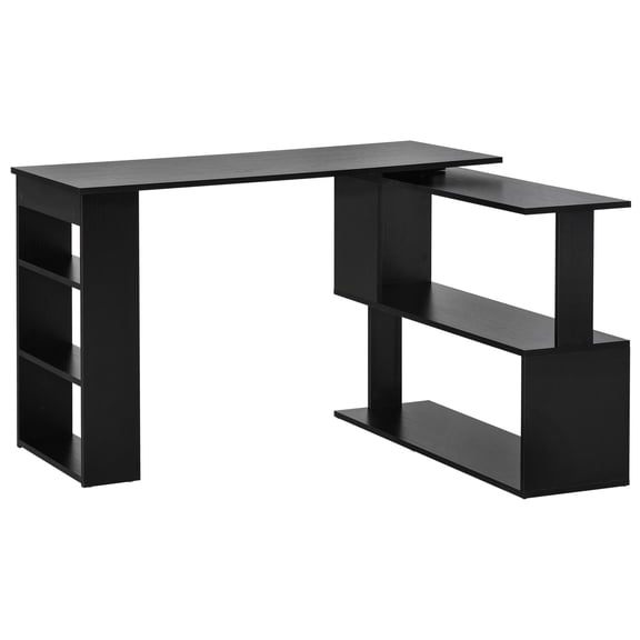 360° Rotating Corner Desk L-Shaped Table Workstation Storage Shelf Black