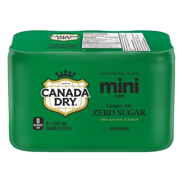 Soda gingembre zéro sucre Canada Dry Cannettes, 222 mL, 6 Pack