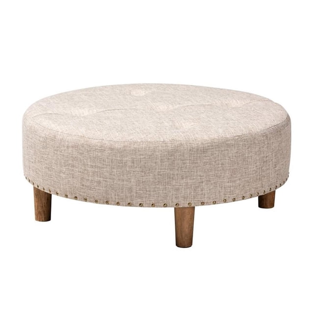 Baxton Studio Ottomane de Table Basse en Tissu Capitonné et Bois, Beige