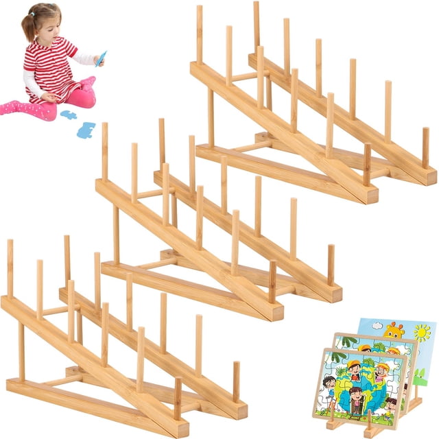 Qenwkxz 3PCS Wooden Puzzle Storage Rack Jigsaw Puzzle Holder Rack for Puzzle Easel Board Easy to Install Wood Puzzle Display Stand Puzzle Rack Organizer for Adults Craft Collection Lovers