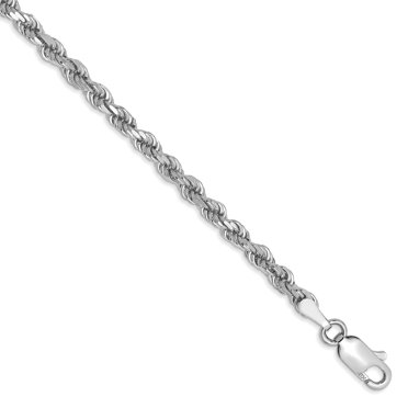 14K White Gold 3.1mm Diamond Cut Rope Chain Bracelet 7 IN