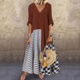 thumbnail image 1 of SMihono Robe Maxi Bohème d'Été pour Femmes Grande Taille Mode Décontractée Été Col en V Patchwork à Carreaux Imprimé Robe Manches Courtes Robe Longue de Plage, 1 of 7