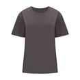 thumbnail image 4 of Plebaso T-Shirts en Coton pour Femmes à Manches Courtes, Col Rond, T-Shirts Basiques, Hauts Décontractés, Couleur Unie, Coupe Ample, 4 of 7