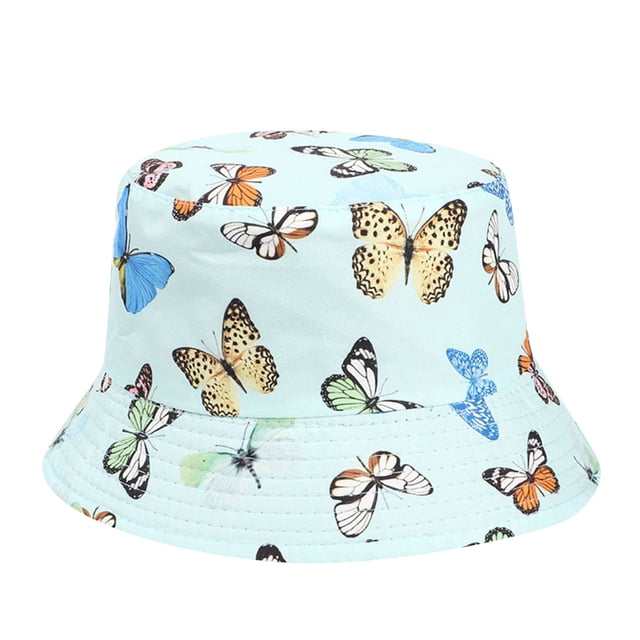 Birdeem Summer Sun Protection Fashion Butterfly Print Outdoor Sun-Hat Fisherman Bucket Hat Cap
