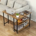 thumbnail image 2 of Costway 360° Rotatable Sofa Side Table L-shaped Laptop Desk Snack Table withShelf Patented Brown, 2 of 9