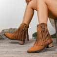 thumbnail image 4 of LOVZFMLL Cowboy Bottes pour Femmes Bottines à la Cheville Bout Rond Antidérapantes Talon Bloc Bas à Franges Chaussures de Mode Automne Hiver, 4 of 8