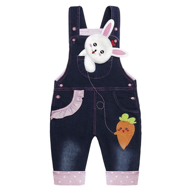 KIDSCOOL SPACE Baby 3D Bunny Cartoon Soft Cotton Knitted Jeans Overalls 18M