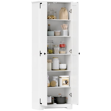 HOMCOM Armoire de Garde-Manger Style Ferme 67 Pouces, Armoire de Rangement Haute, Blanc Vieilli