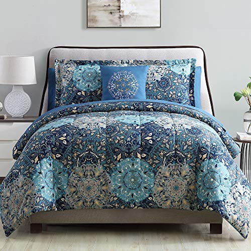 Modern Threads Ensemble de Literie 8 Pcs Granada Imprimé Réversible, Très Grand Lit