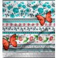 thumbnail image 1 of Soimoi Tissu Crêpe Polyester Vert Patchwork Floral & Insecte Tissu Imprimé 1 Yard 42 Pouces de Large, 1 of 3