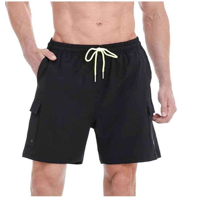 Plebaso Men's Cargo Shorts Summer Drawstring Beach Shorts Elastic Waist Outdoor Shorts with Multi Pockets