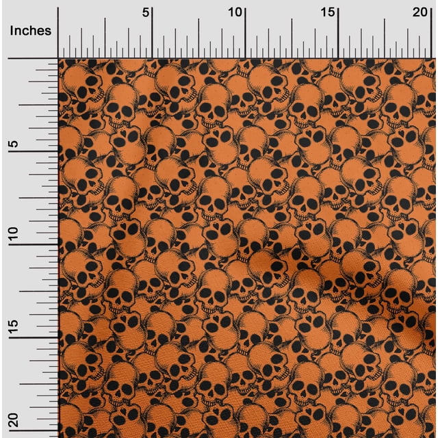 oneOone Polyester Lycra Orange Fabric Skull Sewing Craft Projects Fabric Prints By Yard 56 Inch Wide