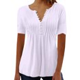 thumbnail image 2 of LSLJS Womens T Shirts Women's Fashion Casual Round Neck Pleated Solid Color Button Top Blouse, 2 of 5