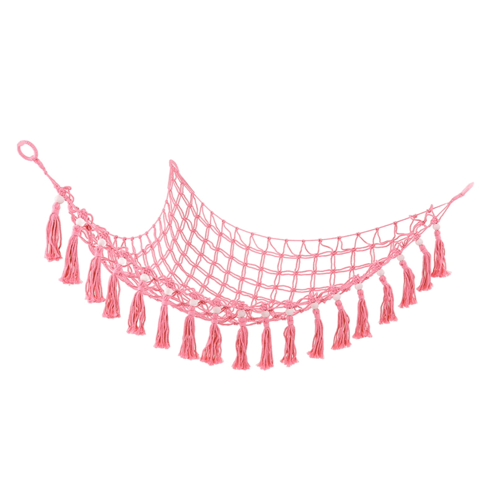 Stuffed Animal Storage Net, Easy To Install Space Saving Tassel Toys Storage Hammock For Bedroom Dark Pink
