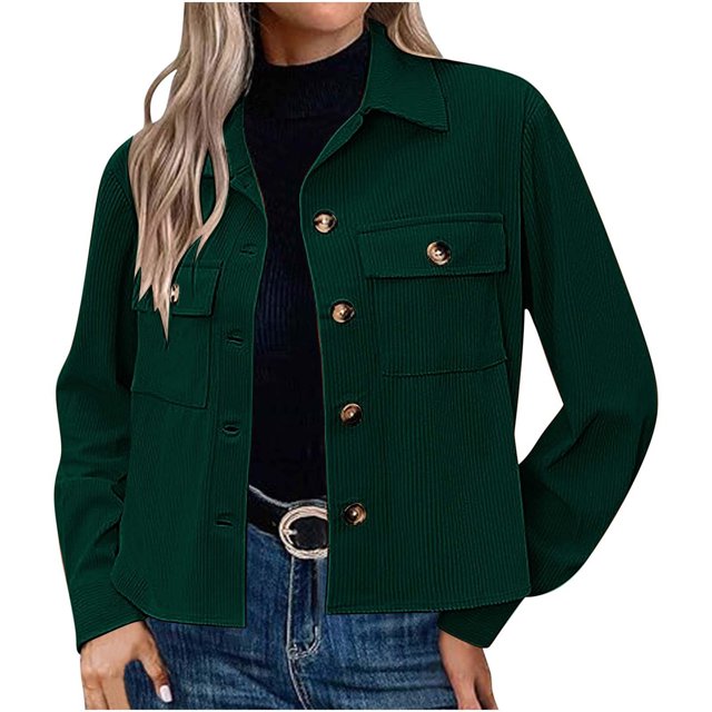 Timegard Button down Shirts for Women Cropped Long Sleeve Jackets Fall Solid Color Casual Loose Tops