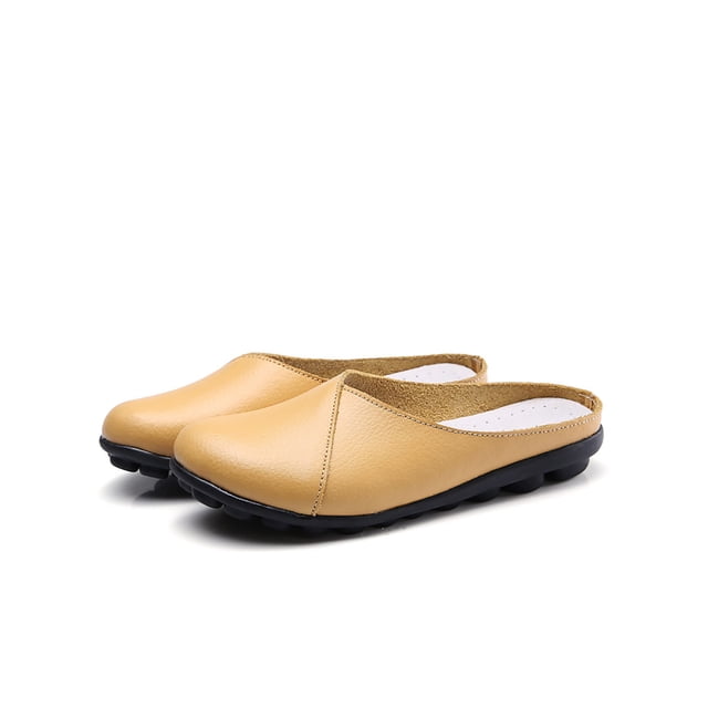MAWCLOS Women Flats Comfort Clogs Slip On Lightweight Mules Closed Toe Driving Slides Yellow 10