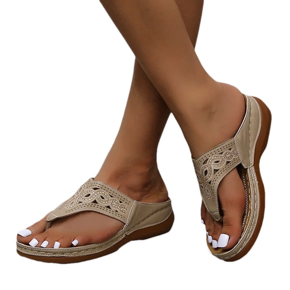 Pisexur Women's Sandals Comfortable Rhinestone Sandals with Arch Support Soft Flip Flops Summer Casual Wedge Sandals Shoes for Women Indoor And Outdoor
