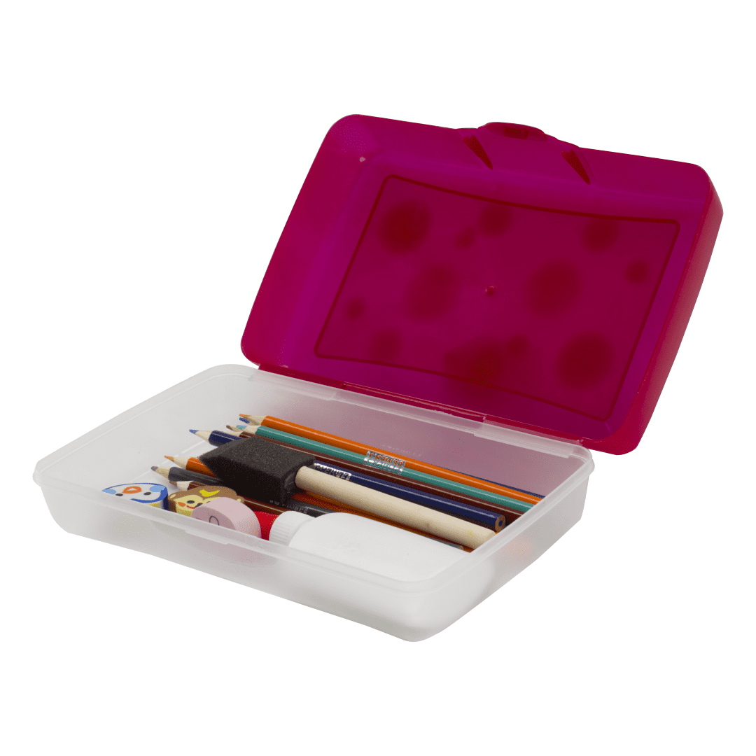 Storex Standard Plastic Pencil Box for Elementary School, 8.4 x 5.6 x 2.5 in, Red, 1 Count