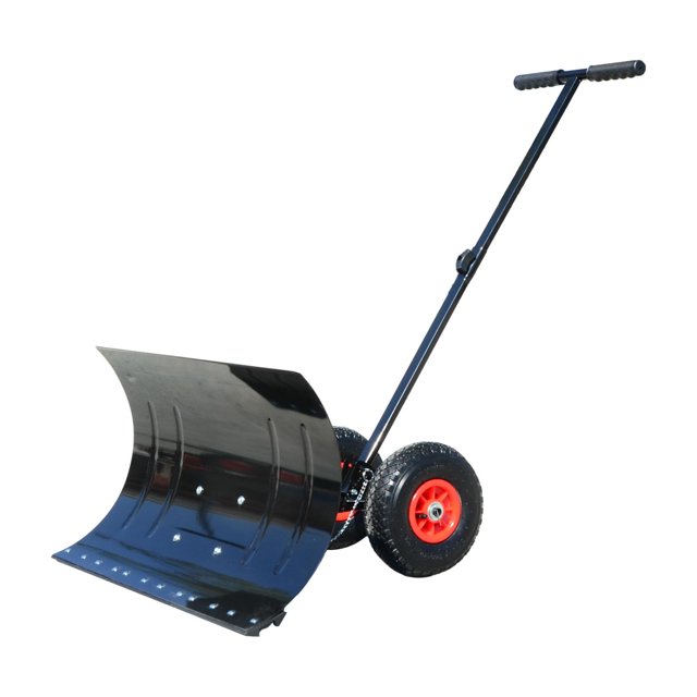 Wheeled Snow Pusher Snow Plow Adjustable Handle Snow Pushing Portable Winter Wheels 74x42cm