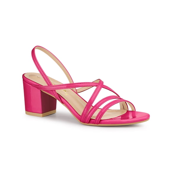 BLISSFUL STEP Women's Solid Color Strappy Slingback Block High Heels Sandals Hot Pink 7
