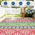 thumbnail image 3 of HOMERRY Tapis d'Extérieur en Paille Plastique 9 Pieds x 12 Pieds Rouge Vert Géométrique Boho Tapis pour Balcon Piscine VR Imperméable Réversible, 3 of 7
