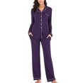 thumbnail image 2 of Ensemble de Pyjama à Manches Longues et Col en V pour Femmes Gris S-2TG, 2 of 6