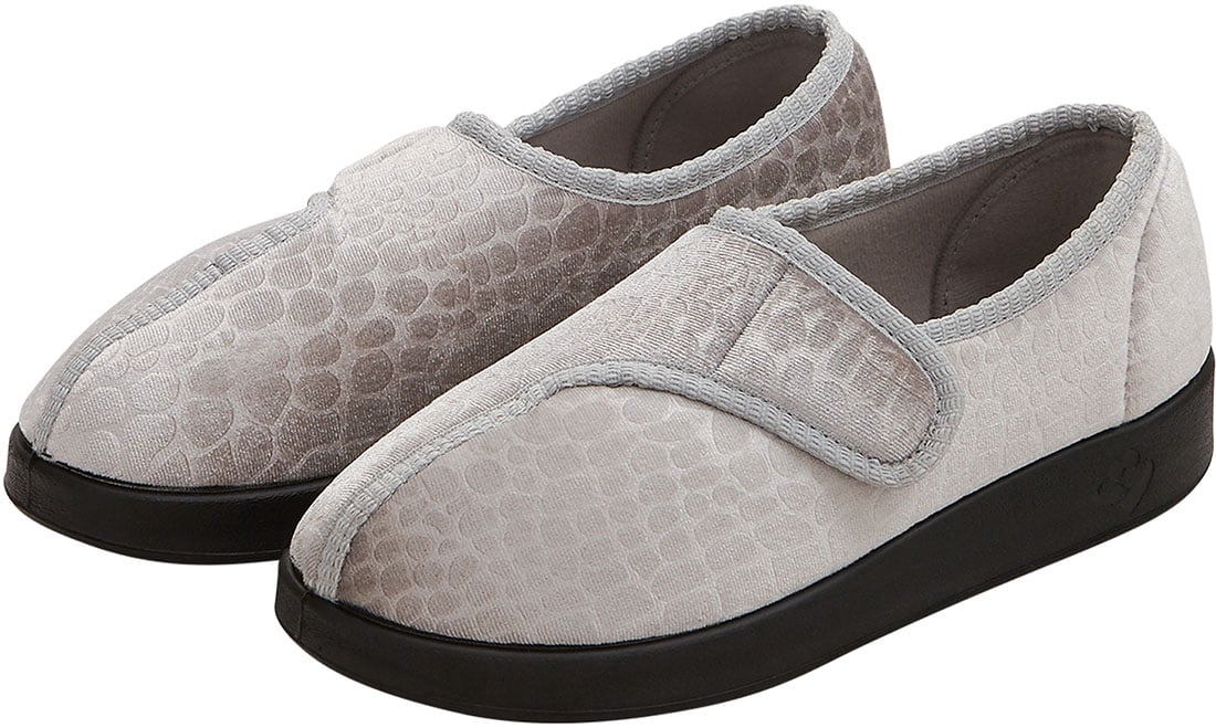 Silverts Women Extra Wide Easy Closure Jewel Slippers, 9, Light Grey