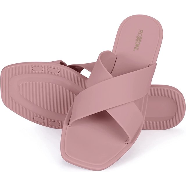 ROXONI Women Slippers Shower Pool Sandals Criss Cross Bathroom Quick Drying Slippers