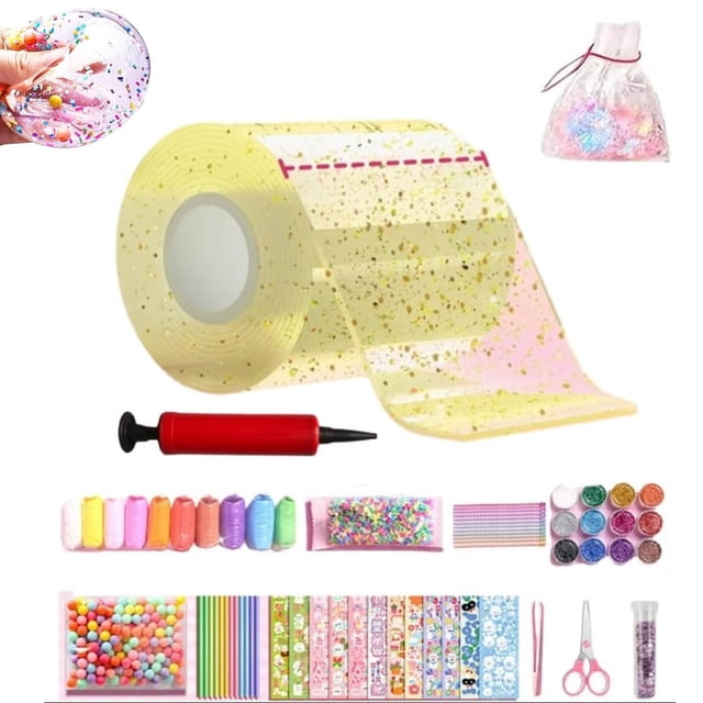 Glitter Bubble Nano Tape Toy Set, Tape Bubble Kit, Elastic Double Sided Craft Set, Stress Ball Making, DIY Nano Tape Bubbles Squishy Making Craft Set,Squishy Making Maker Kit for Girls