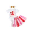 thumbnail image 1 of Honganda Bébé Filles 3PCS Tenues, Manches Courtes Romper + Tutu Jupe + Bandeau, 1 of 1