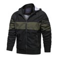 thumbnail image 1 of Qertyioot Men's Contrasting Color Hooded Zipper Casual Warm Windproof Pocket Motorcycle Jacket, 1 of 6