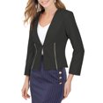 thumbnail image 1 of INSPIRE CHIC Junior's Open Front Zipper Collarless Solid Cropped Blazer, 1 of 5