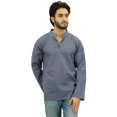 thumbnail image 2 of Atasi Kurta Court à Col Officier pour Homme Gris en Coton Tunique Décontractée - Grand, 2 of 7