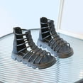 thumbnail image 2 of Girls Strap Sandals Gladiator Sandal Back Zipper Open Toe High Top Platform Solid Color Soft Sole Non Slip Comfortable Breathable Lightweight Summer Leather Flats for 3-11 Years Black, 2 of 5