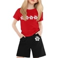 thumbnail image 1 of PMVFHDE Ensemble d'Automne pour Bébé Fille T-Shirt à Col Rond Imprimé à Manches Courtes pour Garçons et Filles Ensembles pour Filles Tenue 2 Pcs Rouge, 3-4 Ans, 1 of 4