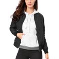 thumbnail image 1 of INSPIRE CHIC Women's Stand Collar Zip Up Raglan Sleeves Bomber Quilted Jacket S Black, 1 of 6