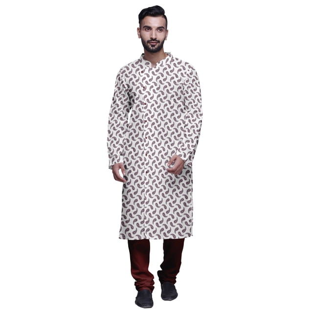 Atasi Kurta Pyjama de Designer pour Hommes Imprimé Style Angrakha Vêtements d'Été Décontractés