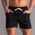 thumbnail image 3 of Men Solid Cotton Three-Point Pants Sports Elastic Mid-Waist Drawstring Workout Comfy Lace-Up Shorts（Black,2XL）, 3 of 6