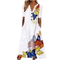 thumbnail image 2 of Pisexur Robe à Manches Courtes à Col en V Longueur Genou Mode Femmes Été Imprimé Décontracté Col en V Bouton Manches Courtes Vacances Poches Robe Femmes Robe en Liquidation, 2 of 5