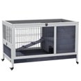 thumbnail image 1 of PawHut Clapier Intérieur en Bois pour Lapin sur Roulettes avec Enclos, Blanc, 1 of 10