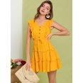 thumbnail image 2 of INSPIRE CHIC Women's V Neck Ruffle Trim Sleeve Button Front Casual Tiered Dress, 2 of 6