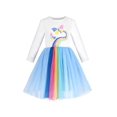 thumbnail image 1 of Robe Fille Bleu Arc-en-Ciel Papillon Plissée Tulle Décontractée Manches Longues 5 Ans, 1 of 6