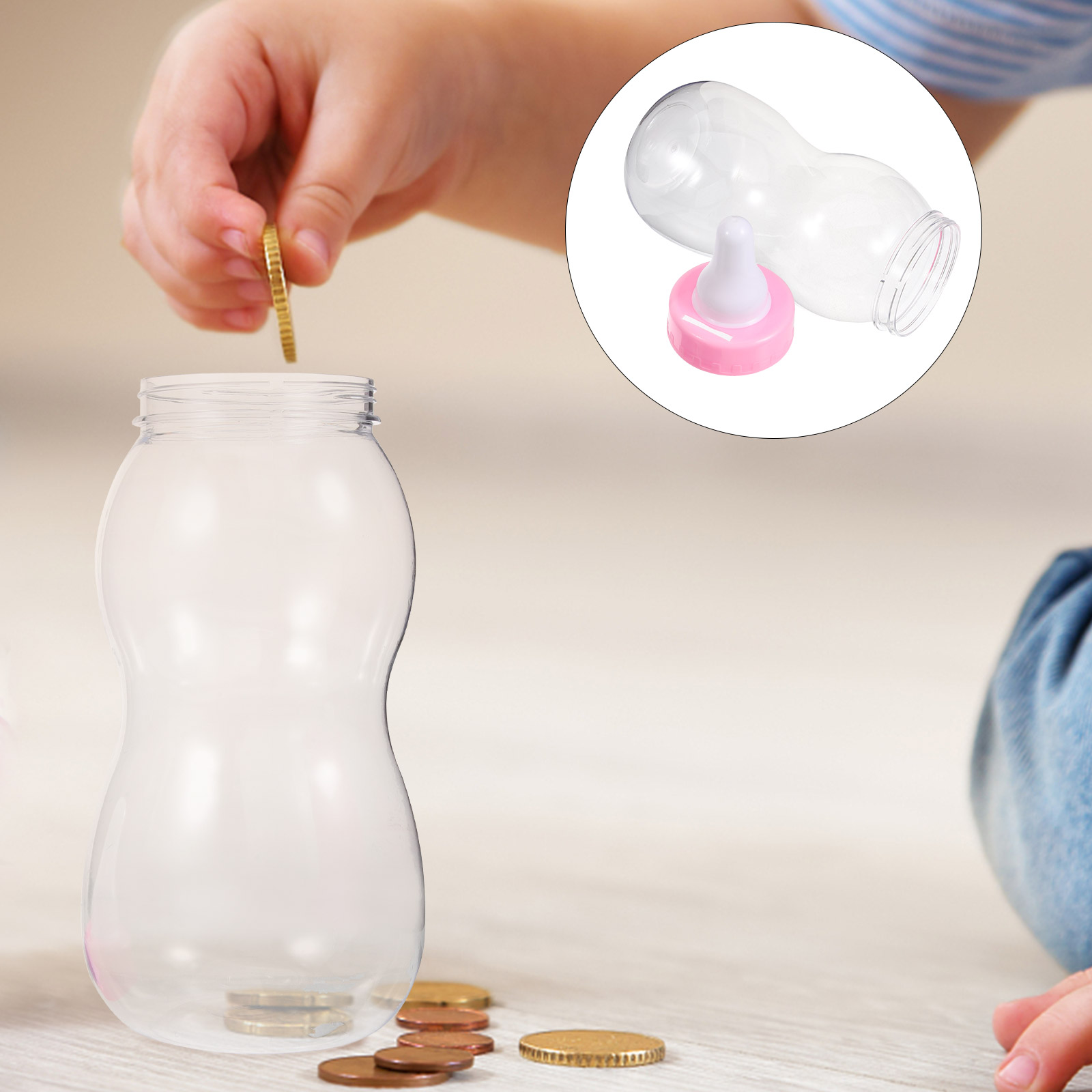 UPGRATOR Pink Baby Bottle Money Box for Children PVC 1Pack Storage Desktop Decoration