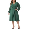 thumbnail image 2 of GRACE & GRANDEUR Robe pour Femme Grande Taille Manches Longues Pois Suisses Col en V Portefeuille Robes Formelles 4X Vert, 2 of 6