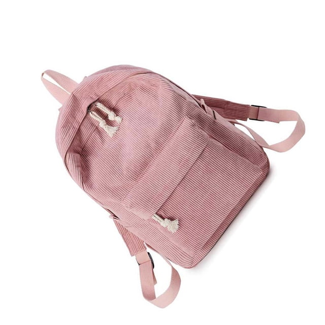 Striped Backpack Outdoor College Large Capacity Solid School Bag Backpack Female Corduroy Fashion Travel Rucksack Students Adults Pink