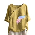 thumbnail image 1 of CHUANK Hauts pour Femmes en Liquidation à Moins de 10$ Hauts pour Femmes Décontractés Printemps Été Manches Longues Coton Lin Imprimé Graphique Pissenlit Col Rond Blouses Vintage Grande Taille, 1 of 6