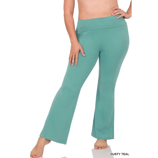 CHUANK Womens & Plus Stretch Cotton Fold-Over High Waist Bootcut Workout Flared Yoga Pants