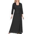 thumbnail image 2 of Pompotops Ensemble Deux Pièces Décontracté pour Femme Robe en Mousseline Unie Sans Manches Cardigan en Dentelle à Demi-Manches, 2 of 5