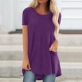 thumbnail image 5 of Womens Summer Solid Round Neck Loose Short Sleeve Tops T-shirt Blouse, 5 of 5