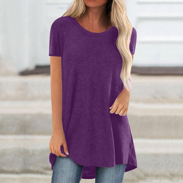 LSLJS T-Shirts pour Femmes T-shirt d'Été Uni à Col Rond Ample à Manches Courtes Hauts T-shirt Blouse